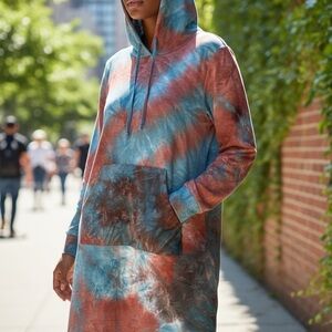 Tie-Dye Long Sleeve Hoodie Dress